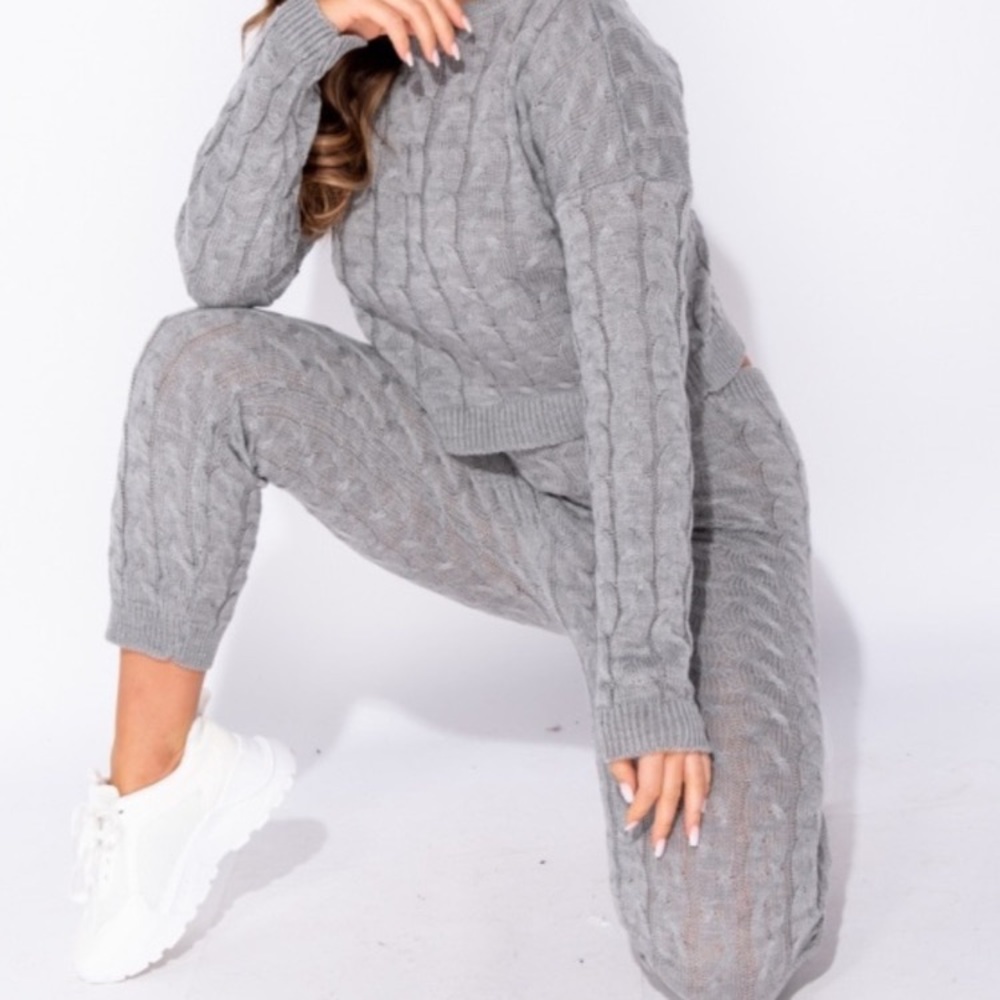 Grey Cable Knit Loungewear Set